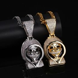 Hip Hop SKULL Bling Pendentif Collier Micro Pave Zircone Cubique avec Chaîne Plaqué Or 18KT Bijoux Rappeur Accessoires Amant Cadeau307U