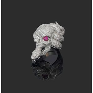 Hip Hop Skull Snake Design Ring Iced Out Moissanite Volledige Diamond Sterling 925 Zilveren Luxe Herenringen