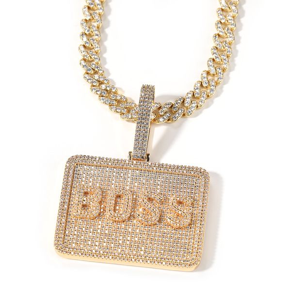 Hip Hop petit carré personnalisé lettre pendentif glacé carte de visite diamant nom or argent plaqué hommes Bling bijoux cadeau