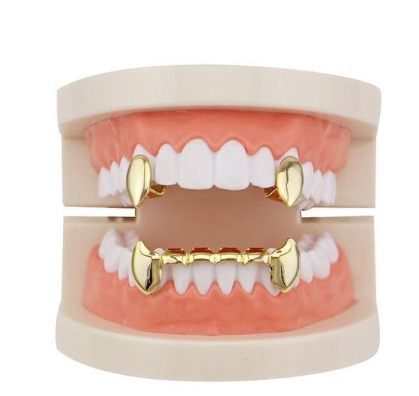 Hip Hop Smooth Grillz Plaqué Or Réel Grilles Dentaires Dents De Tigre De Vampire Rappeurs Bijoux De Corps Quatre Couleurs D'or S jllZlN ffshop2001