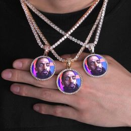 Hip Hop – collier à pendentif avec image personnalisée glacée, noyau solide, avec chaîne en corde, bijoux scintillants pour hommes et femmes, 247O