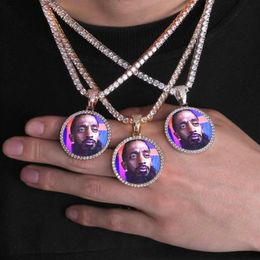 Hip Hop solide noyau glacé personnalisé photo pendentif collier avec corde chaîne charme Bling bijoux pour hommes Women2480