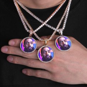 Hip Hop Solid core Iced Out Aangepaste foto hanger ketting met touw ketting charme Bling sieraden voor mannen Women249O