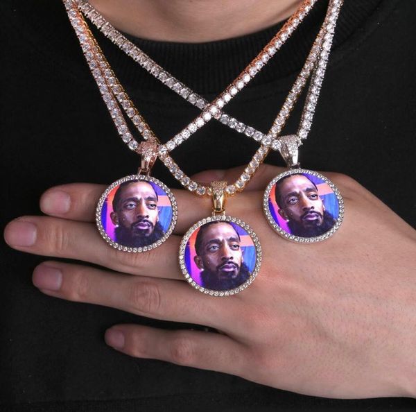 Hip Hop solide noyau glacé personnalisé photo pendentif collier avec corde chaîne charme Bling bijoux pour hommes femmes