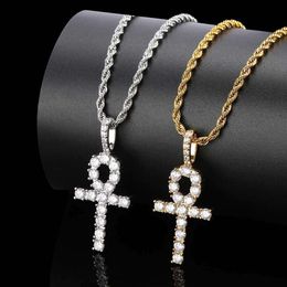 Hip Hop solide petit pendentif croix Anka Micro ensemble Zircon Anke clé Hiphop collier pour hommes