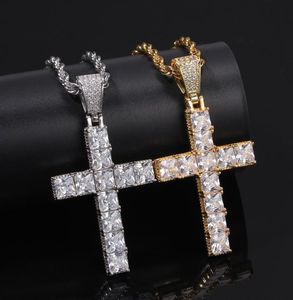Hip Hop carré CZ pierre réglage Bling glacé pendentifs collier pour hommes rappeur bijoux or argent Necklace1793806