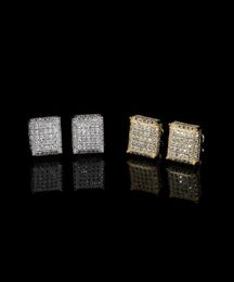 Hip Hop Square Stud Bring Bling 18K Real Gold plaqué Empêcher les boucles d'oreilles allergiques pour les hommes Femmes Gift8053078