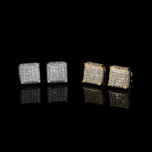 Hip Hop Square Stud Earring Bling 18K Real Gold Compated Prevent Allergy Oorrings For Men Women Cadeau 2532