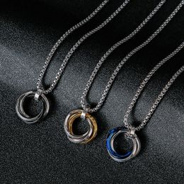 Hip Hop roestvrij staal 3 cirkelringen hangende heren ketting koel goud zwart zilveren mannen mode kettingen groothandel mode sieraden