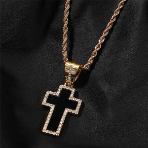 Collier d'amant de chaîne de chandail de pendentif de croix de diamant noir d'acier inoxydable de Hip Hop