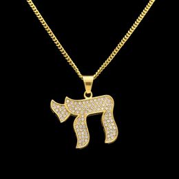 Hip Hop Acier inoxydable CHAI Symboles juifs Pendentifs exagérés Colliers de luxe Plaqué or Chaîne Bijoux Femmes Accessoires Neck223n