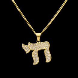 Hip Hop Acier Inoxydable CHAI Symboles Juifs Pendentifs Exagérés Colliers De Luxe Plaqué Or Chaîne Bijoux Femmes Accessoires Neck278S