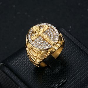 Hip Hop roestvrij staal Jezus Cross Cross -ring 18k echte gouden vergulde sieraden