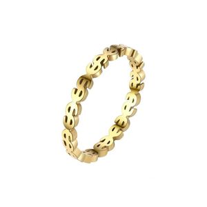 Hip Hop roestvrij staal US dollar symbool ring 3mm creatieve gouden kleur USD -ringen voor vrouwen bruiloft sieraden groothandelsprijs