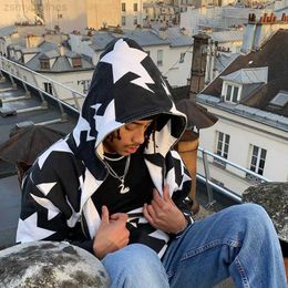 Hip Hop Star Print Hoodies Mannen Mode Zip Up Lange Mouwen Sweatshirt Harajuku Fairy Grunge Capuchon Jas Y2K Streetwear