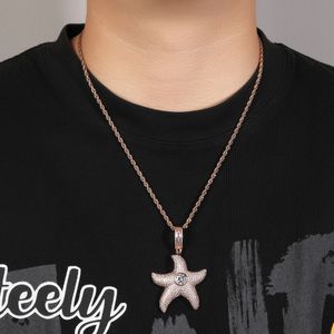 Collier pendentif étoile de mer Hip Hop, plaqué or, Zircon complet, bijoux pour enfants, cadeau