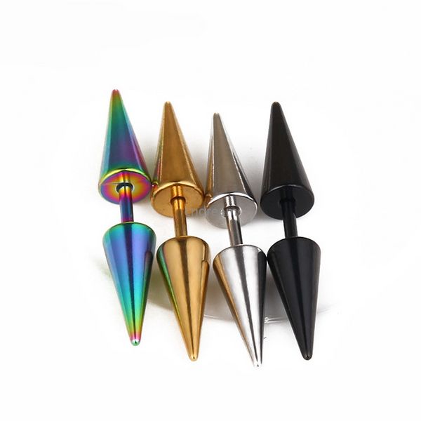 Hip Hop Steel Spike Stud Pendientes Allergy Free Inoxidable Oro Negro Rainbow Nail Ear Rings Punción Piercing Body Jewelry para Mujeres Hombres Will y Sandy