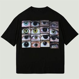 Hip Hop Streetwear Yeux Imprimés T-shirts Hommes Harajuku Casual Coton Lâche O-cou T-shirts Unisexe Été À Manches Courtes Hauts Noir 220527