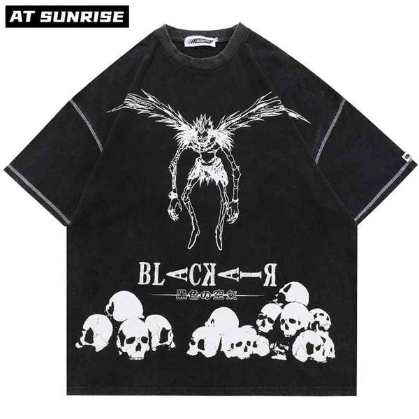 Hip Hop Streetwear Harajuku T-shirt Japonais Death Manga Note Imprimer Tshirt Hommes Été À Manches Courtes T-Shirt Coton Lâche Tops Tee 210706