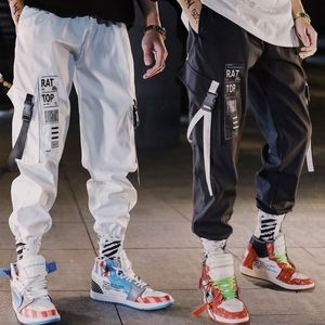 Hip hop Streetwear Hommes Harem Pantalon cargo coréen Jogger Pantalon de survêtement Couleur unie Noir Blanc Cheville Longueur Pantalon Blanc Techwear V191109