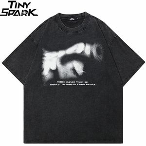 T-shirt Hip Hop Streetwear Men T-shirt surdimensionné des lettres floues vintage T-shirt Coton Tshirt noir lavé