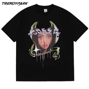 Hip Hop Streetwear Oversize T-shirt Anime Girl Imprimer T-shirt Hommes Harajuku Coton Lâche Tshirt Été À Manches Courtes Tops Tees 210601