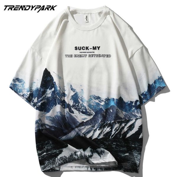 Hip Hop Streetwear Tshirt Hommes Snow Mountain Imprimer Polyester T-shirt Anime Tee Harajuku Été À Manches Courtes T-shirt Oversize 210601