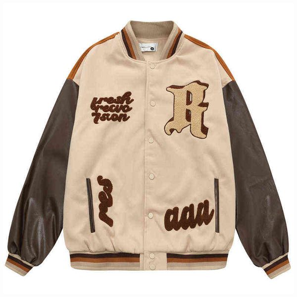 Ropa informal estilo Hip Hop chaqueta de béisbol Vintage letras montañas bordado Patchwork abrigo hombres Harajuku chaquetas universitarias de gran tamaño T220728