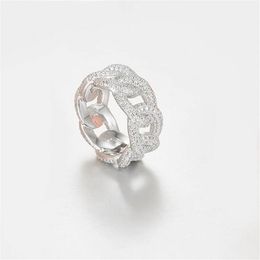 Hip Hop Prachtige Volledige Pave Diamond Vintage Sieraden Sterling Sierrose Gold Fill White CZ Vrouwen Wedding Link Chain Band Ring Gift