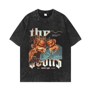 Style Hip Hop 240g Double fil lavé vieux T-shirt américain grand haut d'été pour hommes