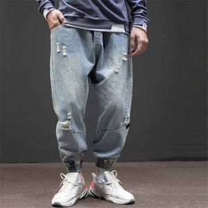 Pantalones bombachos estilo Hip-Hop para hombre 2020, pantalones vaqueros holgados para hombre, pantalones vaqueros lavados deshilachados, ropa de calle, ocio al aire libre, comodidad Sarouel X0621