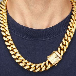 Hiphop-stijl roestvrijstalen semi-ronde slijpen ingelegde gesp Cubaanse ketting kleur goud zilver titanium staal volledige diamanten ketting