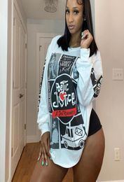 Hip Hop Estlish Print Fashion Overside Overside T-shirt Womens Long Manches à manches longues 2020 AUTOMNE NOUVEAU CONCEPTION ONECK COST SPORT Vêtements 9813924