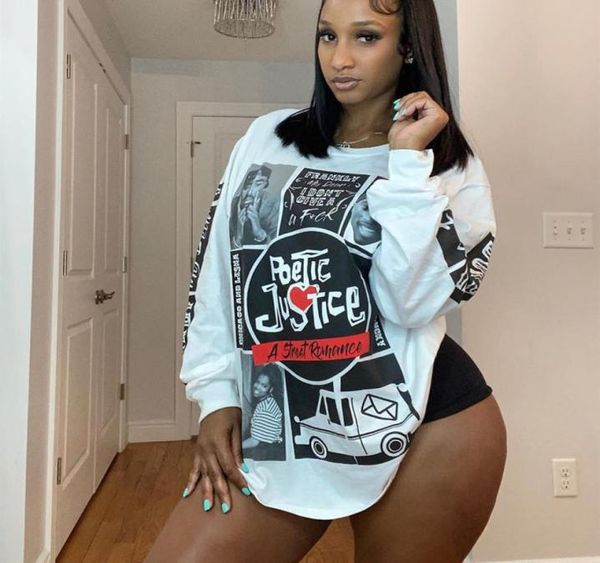 Hip Hop élégant imprimé mode ample par-dessus t-shirt femmes à manches longues hauts 2020 automne nouveau Design Oneck vêtements de Sport décontractés 6206771