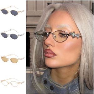 Hip Hop Zonnebril Dames Ovale Zonnebril Diamant Bezaaid Adumbral Anti-UV Bril Klein Frame Brillen Temperament Sier Google