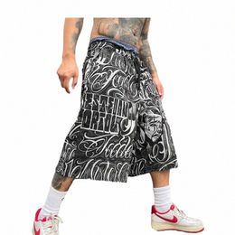 Hip Hop pantalons de survêtement hommes pantalons Streetwear Harajuku imprimé cordon Capris pantalon Fi pantalon ample décontracté Baggy Joggers 02CF #