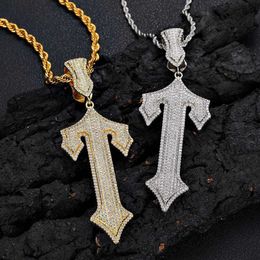 Collier Hip Hop épée croix pour hommes, Micro ensemble tendance, pendentif de personnalité en Zircon