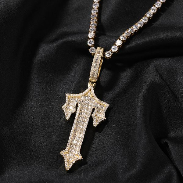 Collier pendentif épée hip hop surmongeant 5a t zircon 18k bijoux réel plaqué or