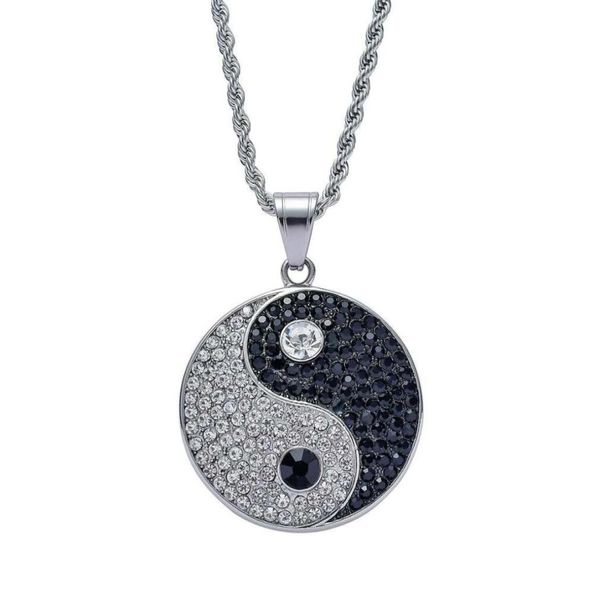 Hip Hop tai chi diamantes collares colgantes para hombres mujeres lujo chino tai ji colgantes de acero inoxidable yin y yang símbolos collar3811282