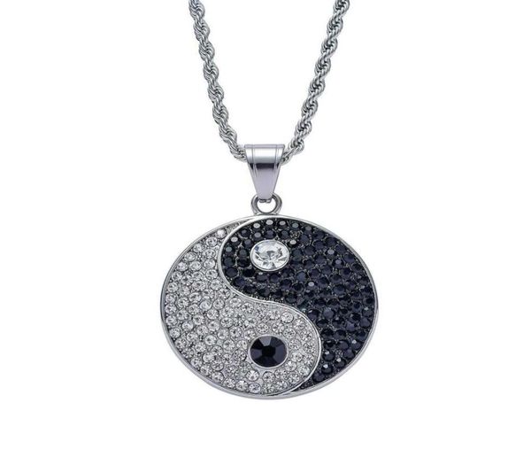 Hip hop Tai Chi diamantes collares pendientes para hombres mujeres lujo chino Tai Ji colgantes acero inoxidable Yin y Yang Símbolos neckl3582491