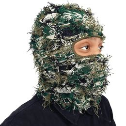 Hip Hop Tassel Balaclava Couverture complète Masque de ski tendance Camouflage tricoté Headgear Unisexe Y2K Knit Hat Face Mask For Women Men 240419