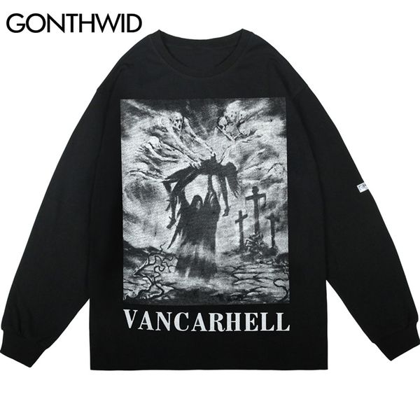 Hip Hop Tees Chemises Devil Skull Girl Imprimer T-shirts à manches longues Streetwear Harajuku Punk Rock Gothic Casual Coton Tops 210602