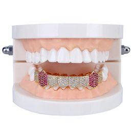 Dents hip hop 8tooth microinlaid zircon simple row dents inférieures de dents or argent orthopédiques or argenté 2 couleurs 3142800