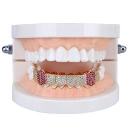 Dents hip hop 8tooth microinlaid zircon simple row dents inférieures de dents or argent orthopédiques or argenté 2 couleurs 4138803