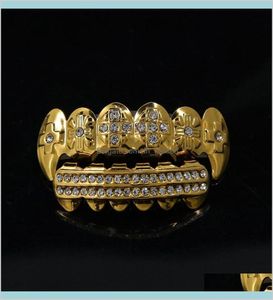 Hip Hop dents or argent plaqué cristal 6 haut bas fausses dents accolades rappeur bijoux de corps unisexe Ngywc Grillz Wicjr6571869