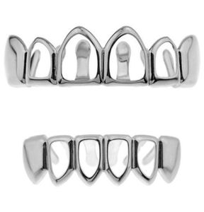 Hip Hop Tanden Grillz Holle Top Bottom Fangs Bottom Grillz Set Vampire Grills Sets Gouden Bling Holle Bloedzuiger Tand Caps4494223