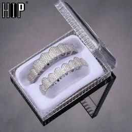 Hip Hop -tanden Iced Out Micro Pave Cubic Zirkon Top Bottom Bottom Charm Grills Set For Men Women Juwelse Box Packing 240426