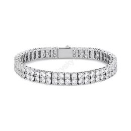 Bracelet de Tennis Hip Hop scintillant, 2 rangées de pierres CZ, chaînes à maillons pour femmes et hommes, bijoux 284q