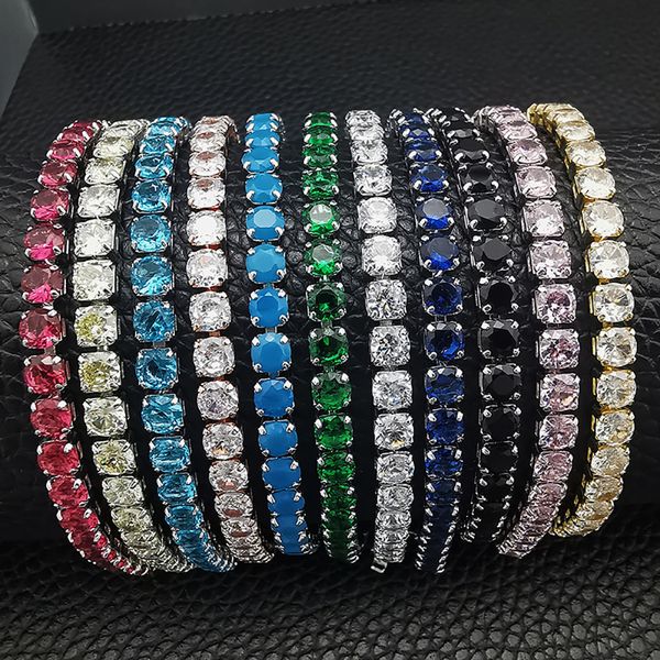 Pulsera de tenis de Hip Hop, pulsera de diamantes de imitación de circón multicolor de 5mm, accesorios de joyería de moda sin decoloración para mujer