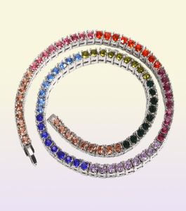 Hiphop tennisketens sieraden heren kleurrijke diamant stenen ketting ketting mode 4 mm zilvergouden ketting kettingen1410745